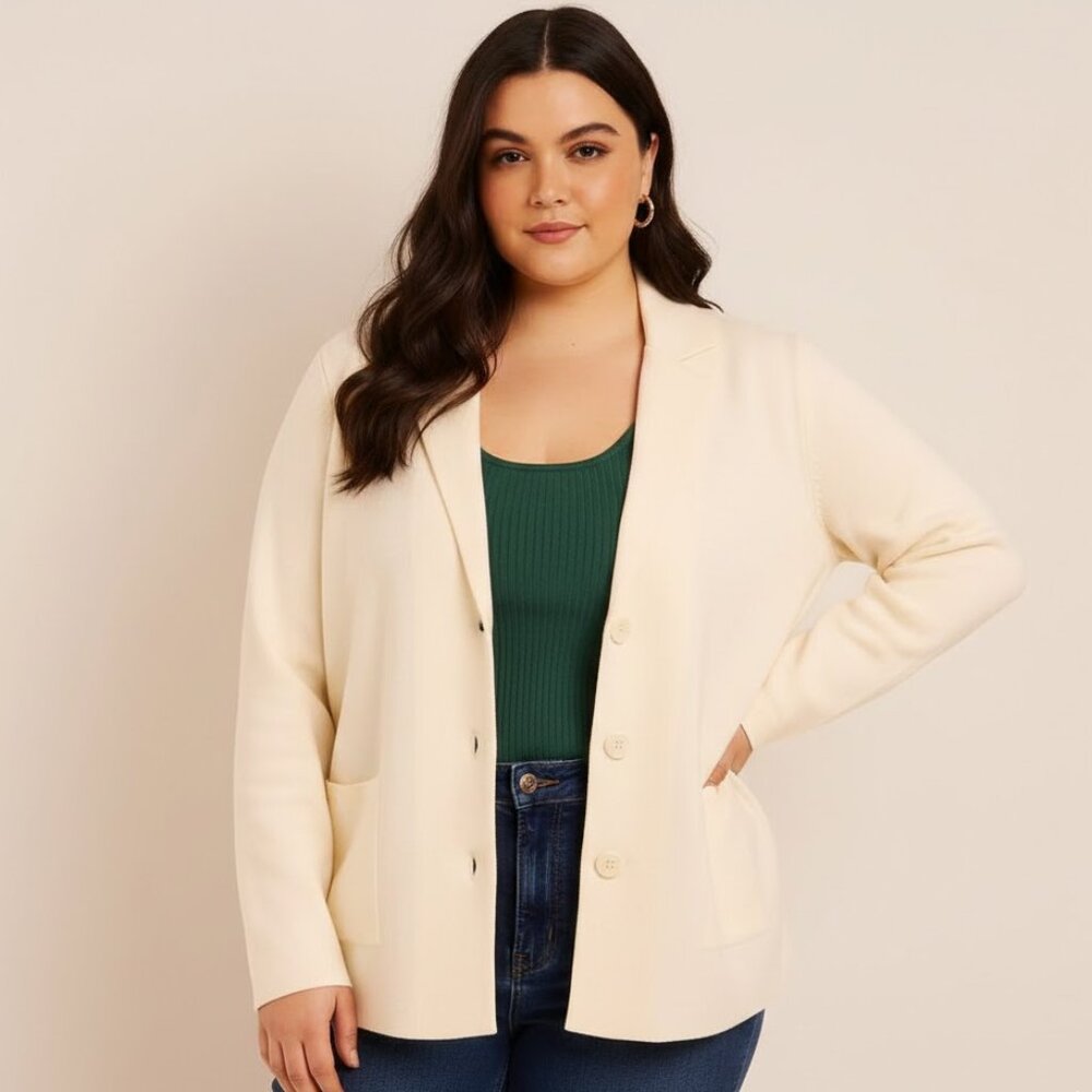 NWT Coldwater Creek Ivory Boyfriend Knit Jacket Blazer Large